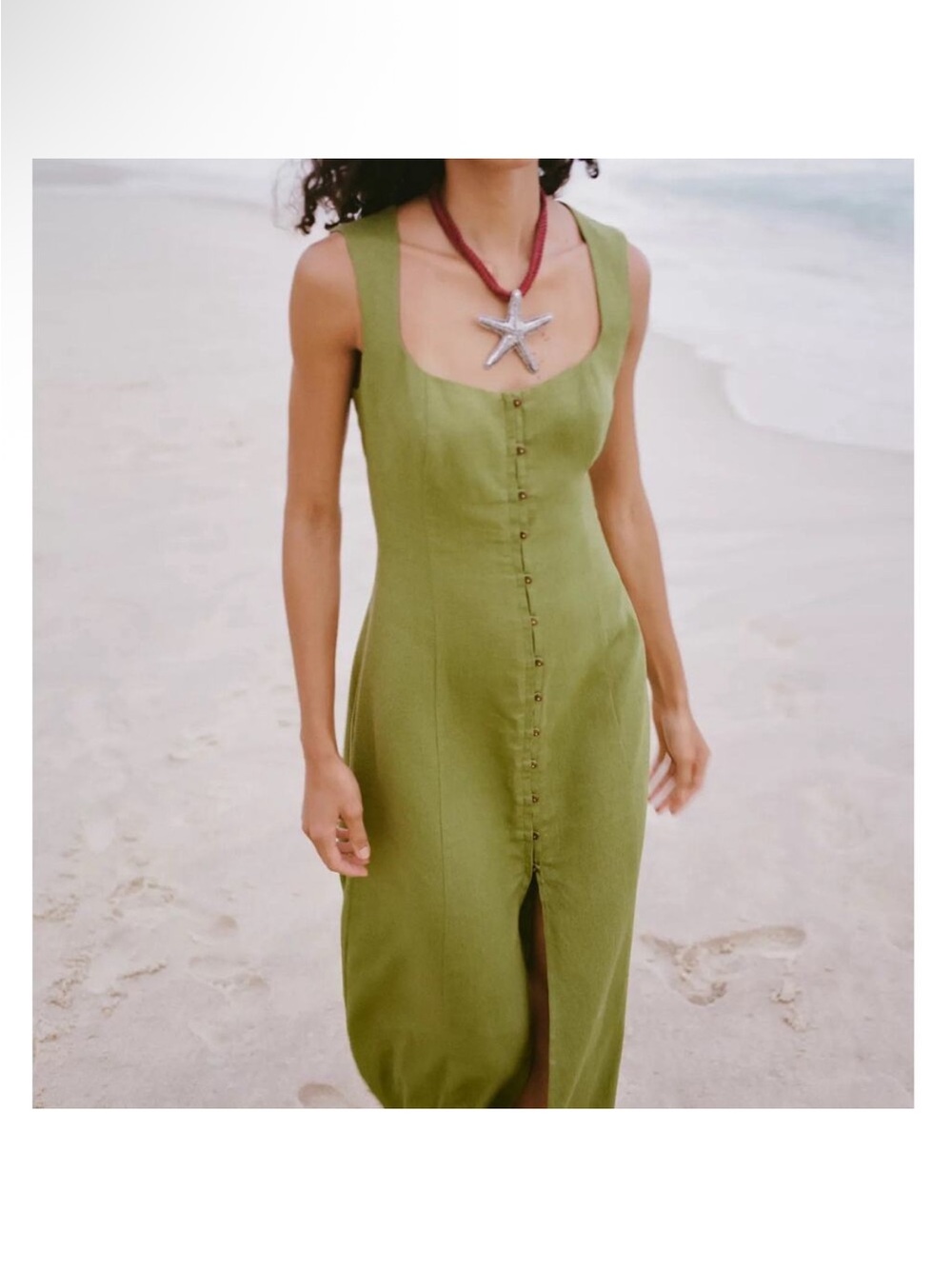 Zara Olive Green Button-Front Midi Dress